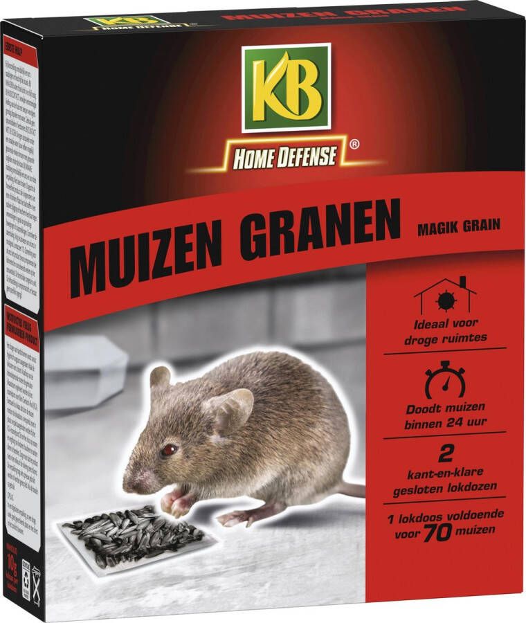KB Home Defense Muizenlokdoos Magik Grain (granen) Muizenval Muizen granen (10g) voldoende voor 70 muizen 2 stuks Muizengif Werkt binnen 24 uur