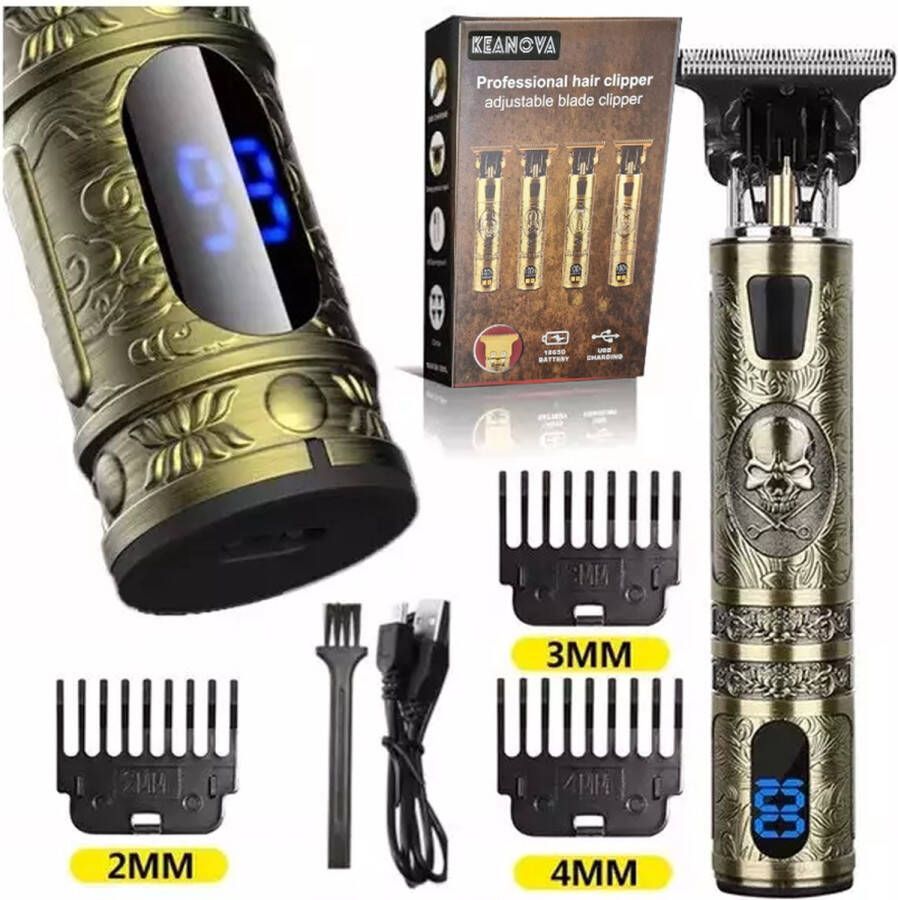 KEANOVA Gouden Praal: De Ultieme Baardtrimmer tondeuze met LCD-display en Complete Set Accessoires