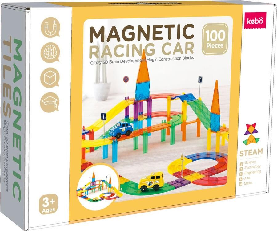 Kebo magnetisch speelgoed magnetic tiles magnetische tegels magnetische bouwstenen constructie speelgoed montessori speelgoed racebaan 100pcs -KBGR-100