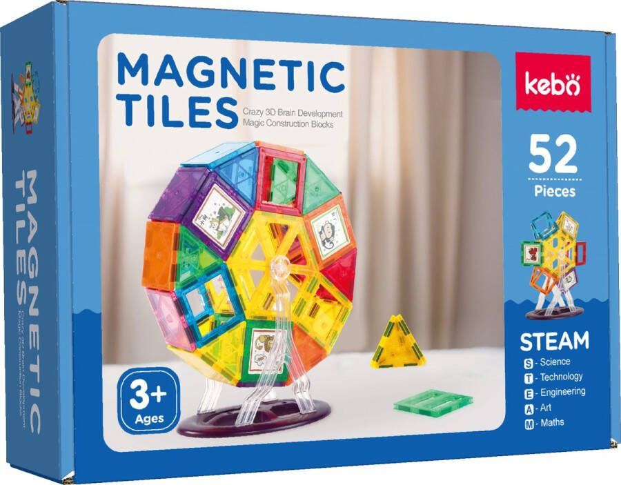 Kebo magnetisch speelgoed magnetic tiles magnetische tegels magnetische bouwstenen constructie speelgoed montessori speelgoed reuzenrad 52pcs KBM-52