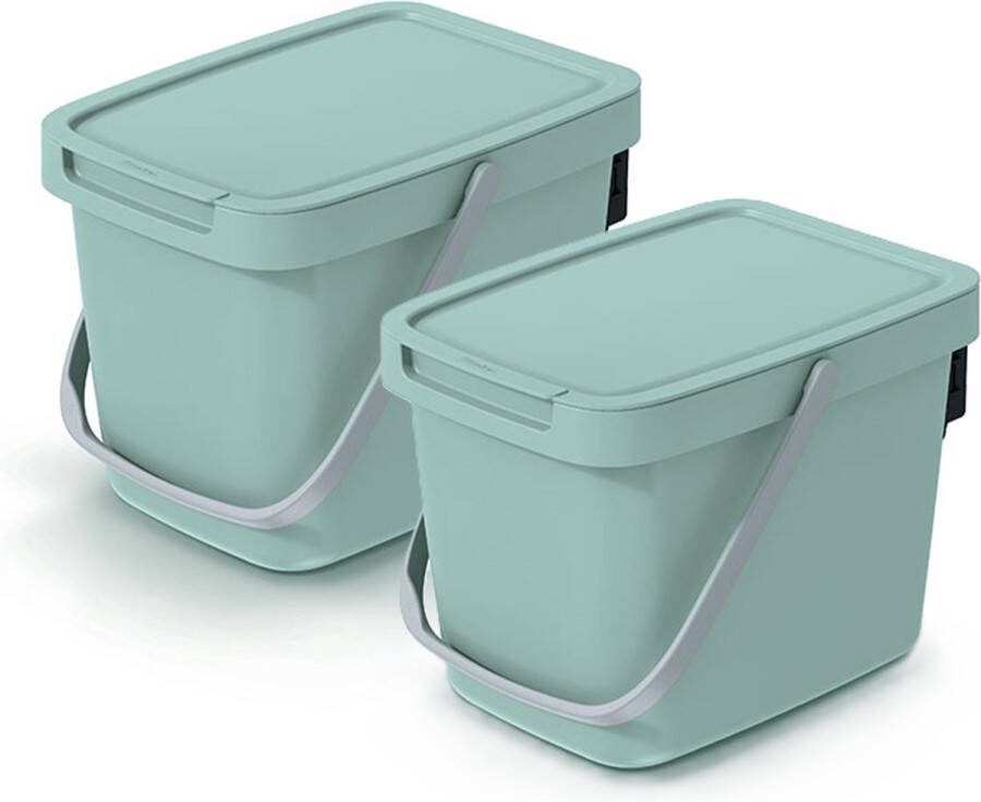 Keden GFT aanrecht afvalbak 2x mintgroen 6L afsluitbaar 20 x 26 x 20 cm klepje hengsel kleine prullenbakken afval scheiden
