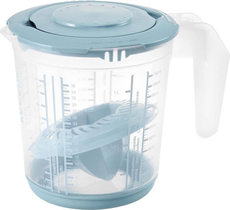 Keeeper Maatbeker met deksel en Citruspers Antislip- 1L 14x15cm noords blauw