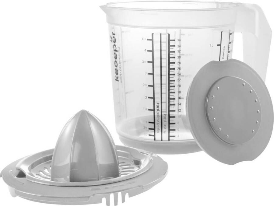 Keeeper Maatbeker met deksel en Citruspers Antislip- 1L 14x15cm noords grijs