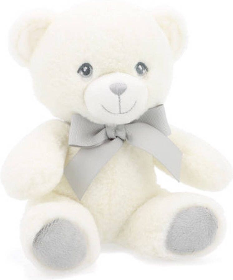 Keel Toys Knuffelbeer wit grijs met strik 100% eco gerecycled Beer knuffel 20 cm