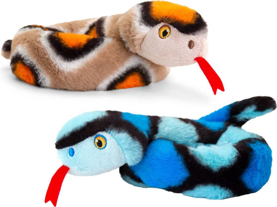 Keel Toys Pluche knuffel dieren kleine opgerolde slangen blauw en bruin 65 cm Knuffeldier