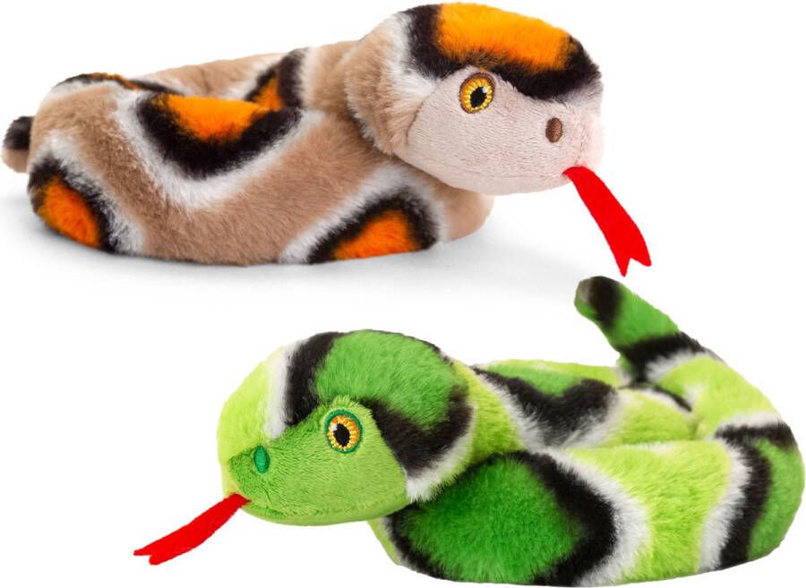 Keel Toys Pluche knuffel dieren kleine opgerolde slangen bruin en groen 65 cm Knuffeldier