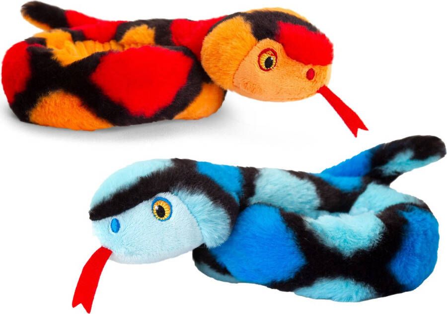 Keel Toys Pluche knuffel dieren kleine opgerolde slangen rood en blauw 65 cm Knuffeldier