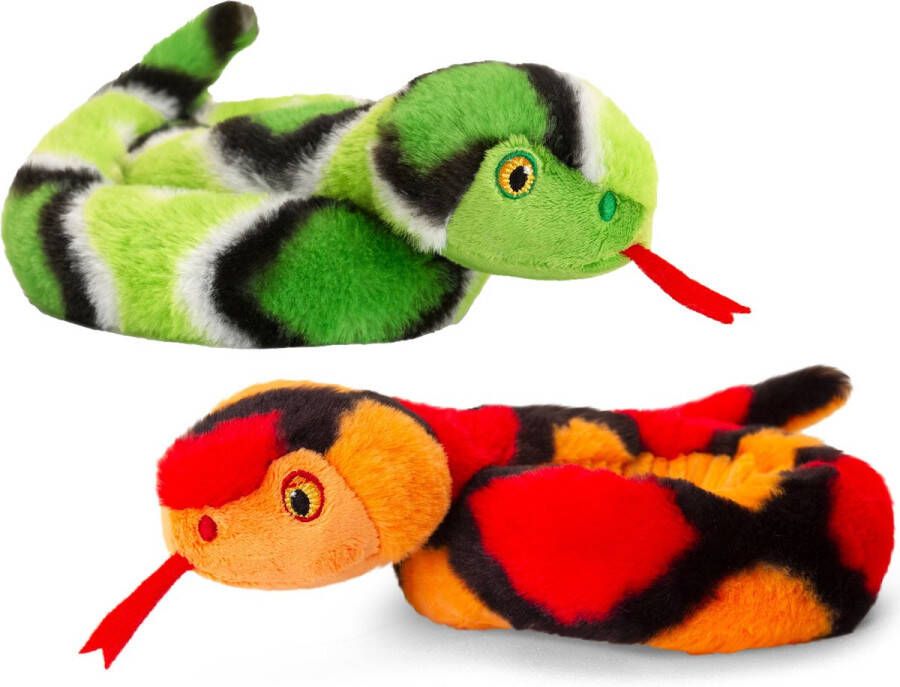 Keel Toys Pluche knuffel dieren kleine opgerolde slangen rood en groen 65 cm Knuffeldier
