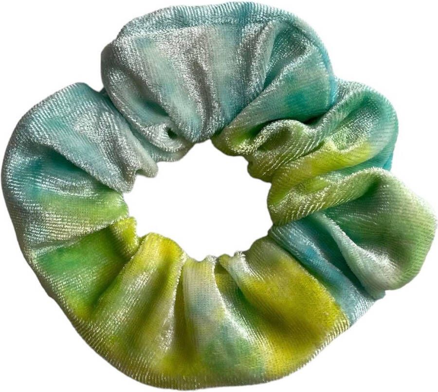 Keer Marble Tie-dye velvet scrunchie haarwokkel blauw geel groen