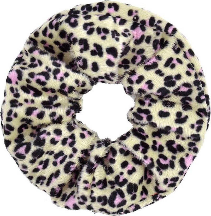 Keer Zachte scrunchie haarwokkel met luipaard panter print geel roze