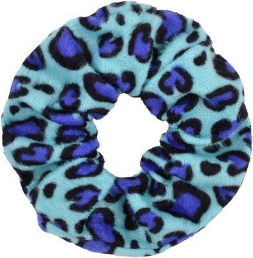 Keer Zachte scrunchie haarwokkel met luipaard panter print turquoise blauw
