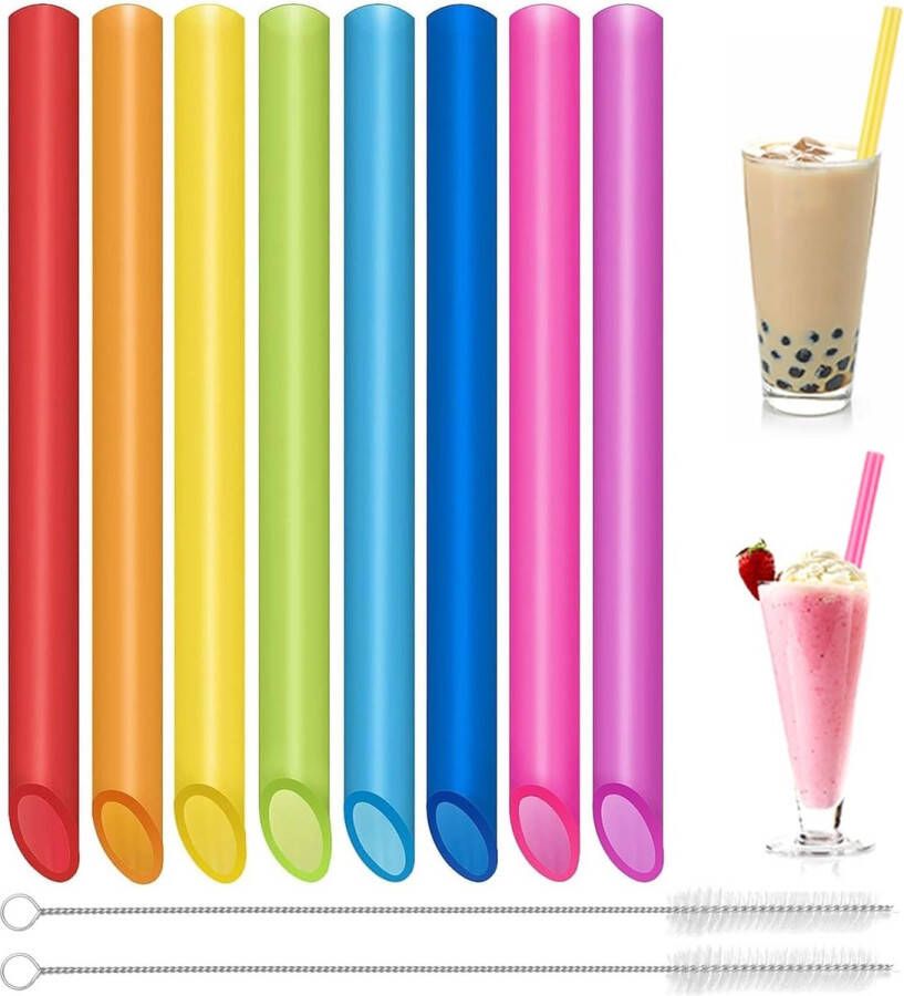 KeeSun Bubble Tea rietjes 16 stuks Kleurrijke herbruikbare dikke rietjes 2 reinigingsborstels 26 x 1 cm