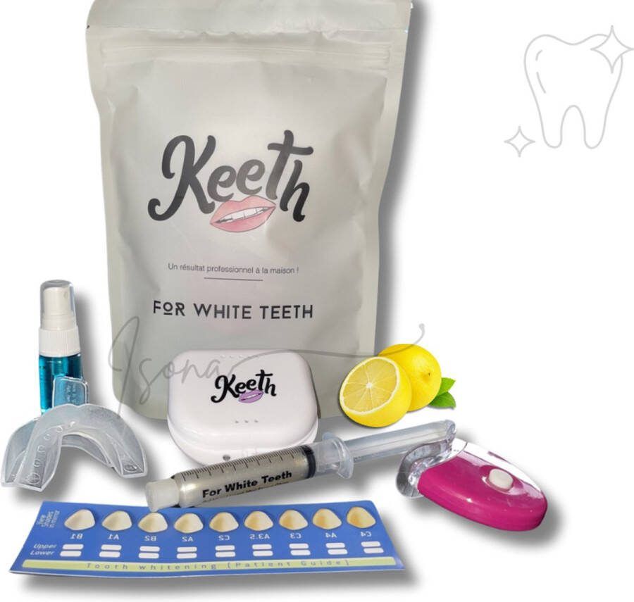 Keeth whitening kit tanden bleken tandenbleekset tandenblekers met handleiding citroensmaak GRATIS opbergbakje