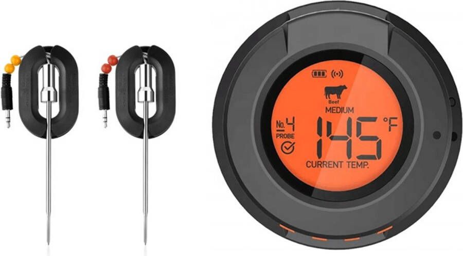 Keij Kamado Digitale Bluetooth Dome thermometer met 2 probes en 4 poorten waterdicht