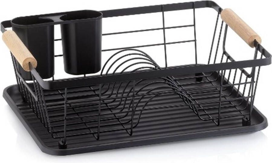 Kela Afdruiprek Metaal Rubberhout Zwart 31.5 x 42 x 15 cm Rica