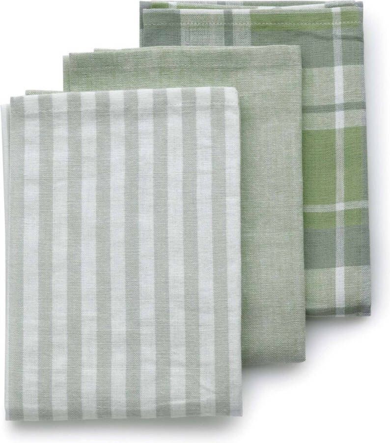 Kela Keuken Pasado Theedoek 3 Designs Set van 12 Stuks Katoen Groen