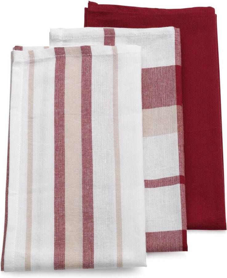 Kela Keuken Pasado Theedoek 3 Designs Set van 12 Stuks Nylon Rood