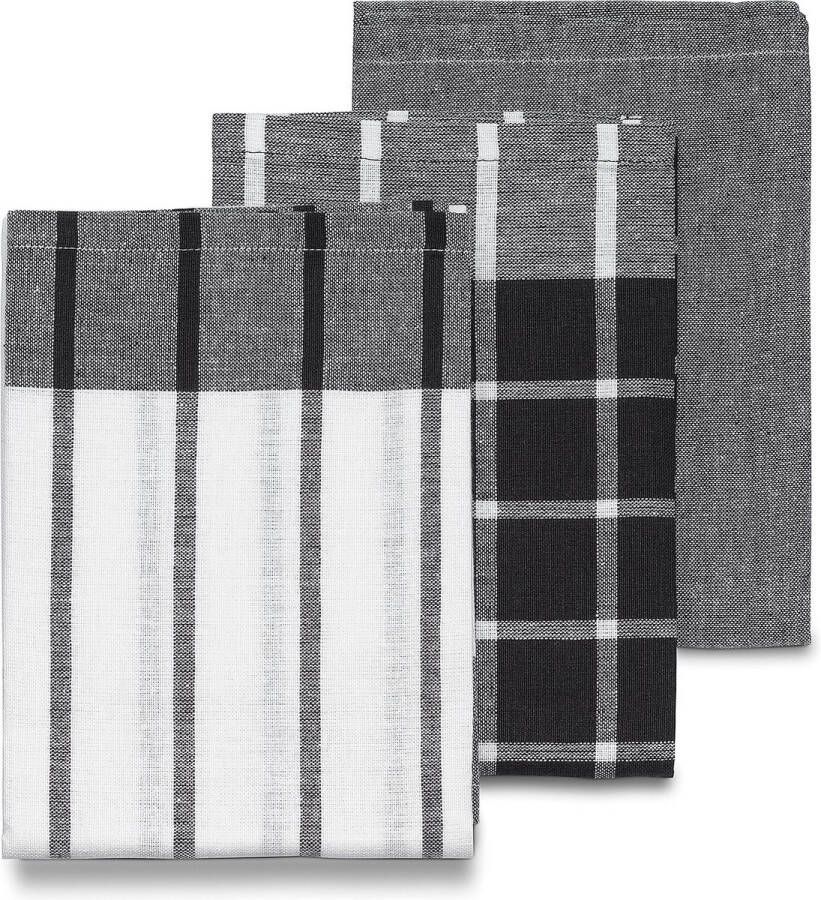 Kela Theedoeken Set van 3 Zwart Katoen 65 x 45 x 0.2 cm Pasado