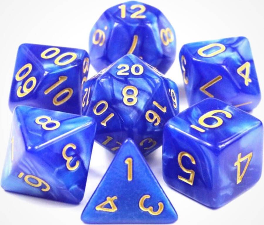 KELERINO. Dobbelstenen voor Dungeons & Dragons Polydice Marmer 7 Delige Set Blauw Goud