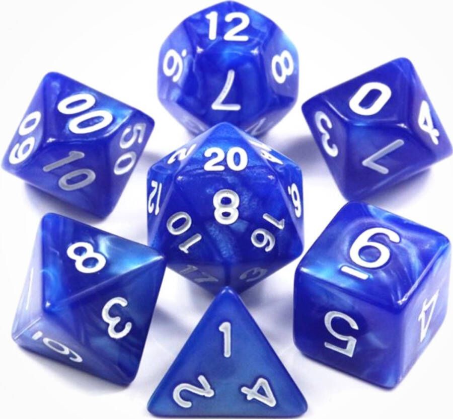 KELERINO. Dobbelstenen voor Dungeons & Dragons Polydice Marmer 7 Delige Set Blauw Wit