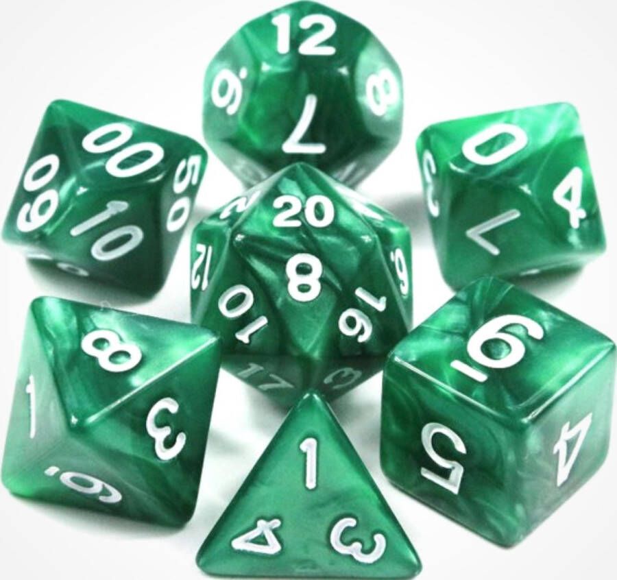 KELERINO. Dobbelstenen voor Dungeons & Dragons Polydice Marmer 7 Delige Set Groen Wit