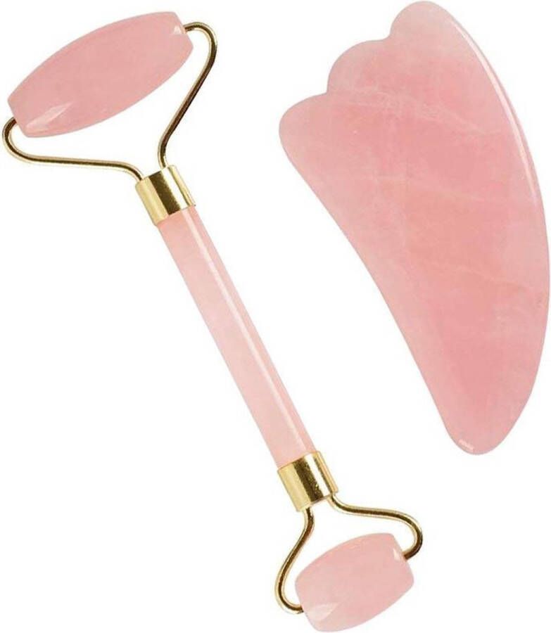 KELERINO. KELERINO Jade Roller Gezichtsmassage Roller met gua sha steen roze