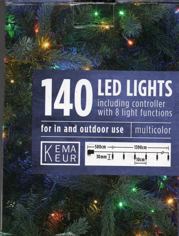 Kema Keur 140 Gekleurde LED Kerstlampjes met regelbare controller inclusief 8 verschillende lichtfuncties (knipperend constant disco) voor binnen en buiten geschikt Kerstverlichting Kerstboomverlichting Gekleurde Lampjes Lichtsnoer Kerstverlichting