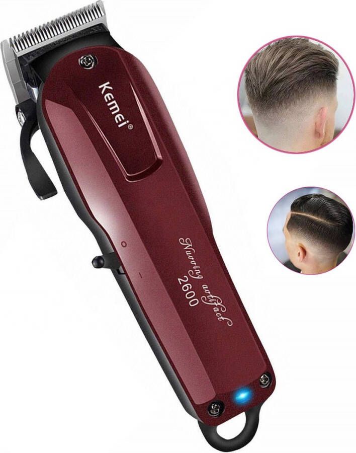 Kemei 2600 Professionele Haar en Baardtrimmer Tondeuse Magic Clip Cordless Limited Edition Professional Clipper Tondeuse Crunch Blade Techniek Titanium top blad geschikt voor baby's Oplaadbare Persoonlijke Elektrische Tondeuse