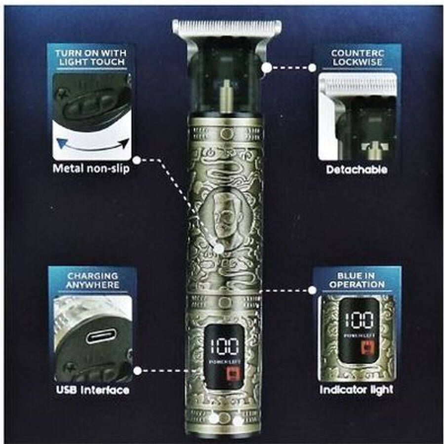 Kemei Oplaadbare Tondeuse Kit Zero Finish Km 1942 LCD Goud