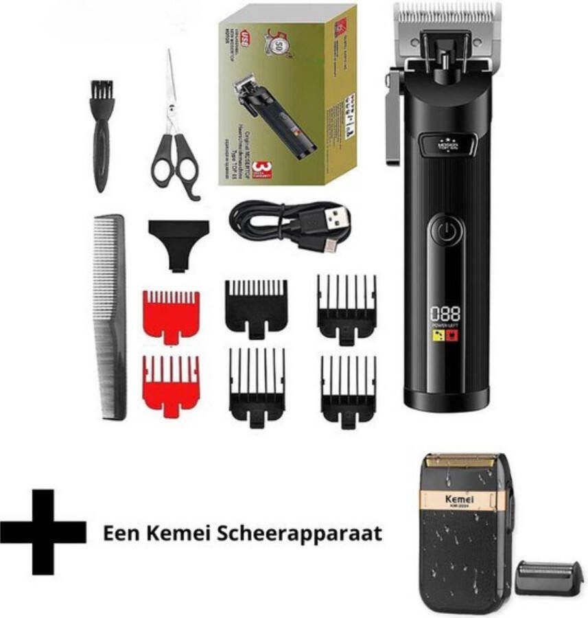 Kemei Professionele Tondeuse + Een Scheerapparaat ( + Een Neustrimmer Gratis ) Draadloze Tondeuse Mannen Tondeuse hoofdhaar Haartrimmer Zwart Tondeuses Trimmer Mannen Complete Set Black Friday 2023 Deals
