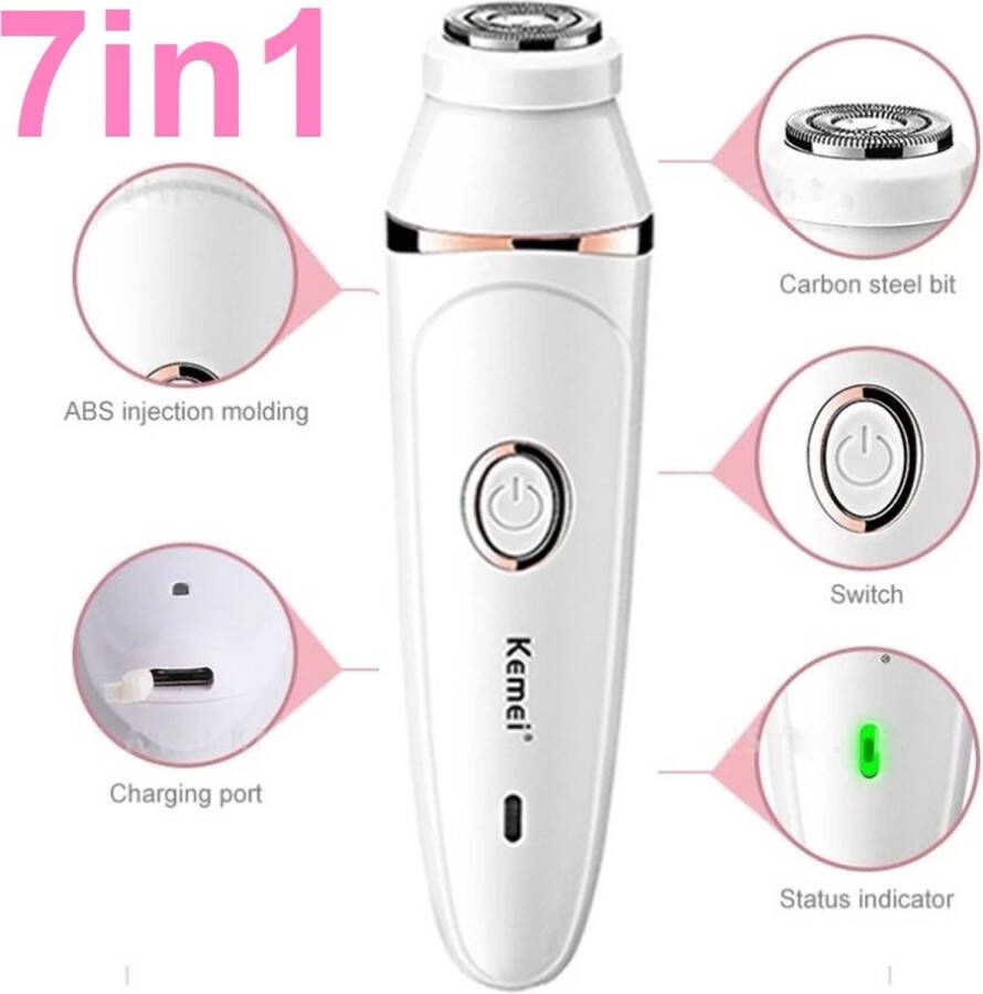 Kemei Scheerapparaat Vrouwen 7in1 Elektrische Epilator Wenkbrauw Trimmer Been Vrouwelijke Gezichtshaar Remover Bikini Trimmer Oplaadbare Lady Scheerapparaat Neus