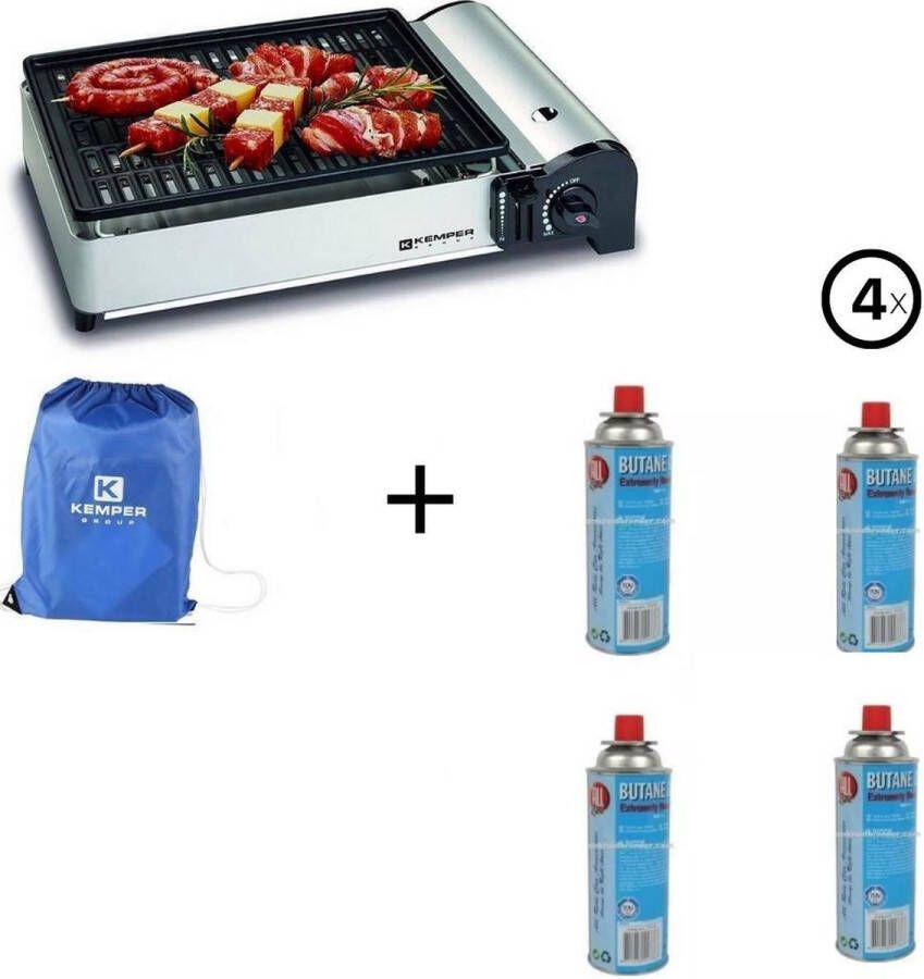 Kemper draagbare smart gas barbecue Tafelbarbecue Campingkooktoestel + Incl. 4 Gasflessen Gasbussen 227 gram