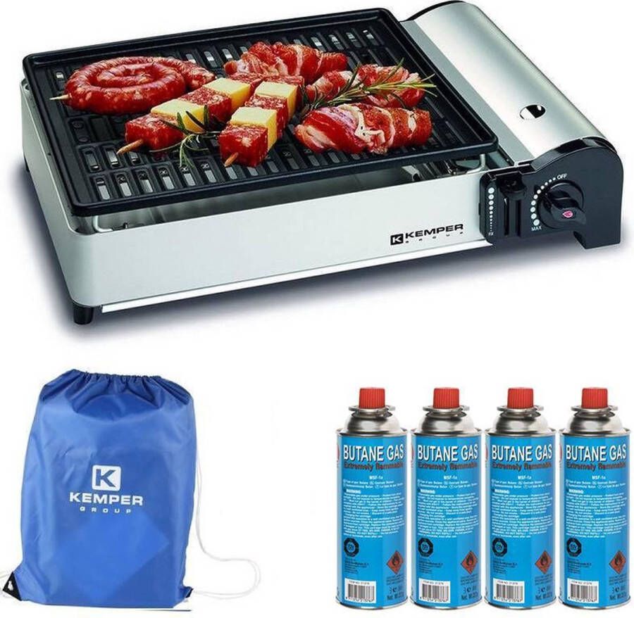 Kemper portable smart gas barbecue Tafelbarbecue Campingkooktoestel 4 gasflessen