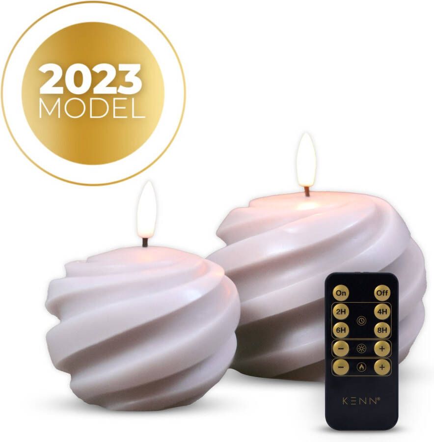 KENN 3D Swirl Kaarsen Set van 2 Taupe Lavendel 200+ Branduren Met Afstandsbediening Echt Wax Realistische LED Theelichtjes Inclusief Batterijen Horeca Kaarsen Waxinelichtjes Op Batterijen Wax Kaarsen Kerstverlichting