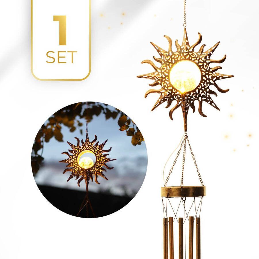 KENN Tuinverlichting op Zonne-Energie Zon Windgong Met Verlichting Bronskleurig 102cm 100% Waterdicht Dag Nacht Sensor Tuinverlichting op Zonne-energie Padverlichting Solar Buitenlamp Solar Lantaarn