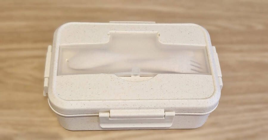Kenz&co Lunchbox Lunch Box Broodtrommel Lunchtrommel Trommel Box Bestek Wheat BPA vrij Biologisch Bento Duurzaam Beige