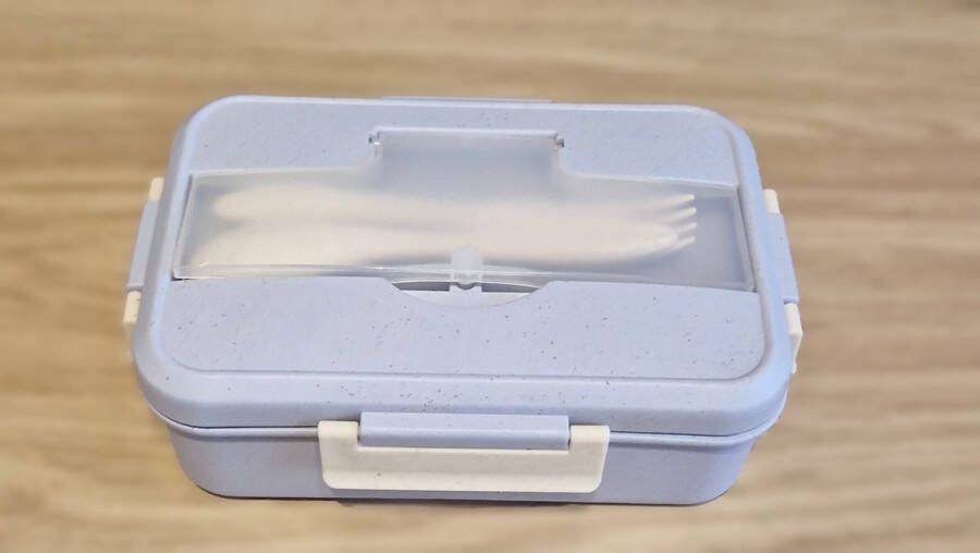 Kenz&co Lunchbox Lunch Box Broodtrommel Lunchtrommel Trommel Box Bestek Wheat BPA vrij Biologisch Bento Duurzaam Blauw