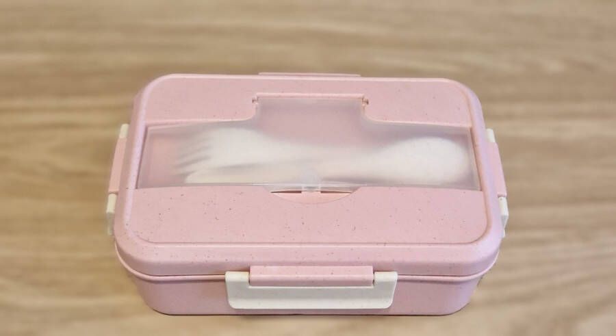 Kenz&co Lunchbox Lunch Box Broodtrommel Lunchtrommel Trommel Box Bestek Wheat BPA vrij Biologisch Bento Duurzaam Roze