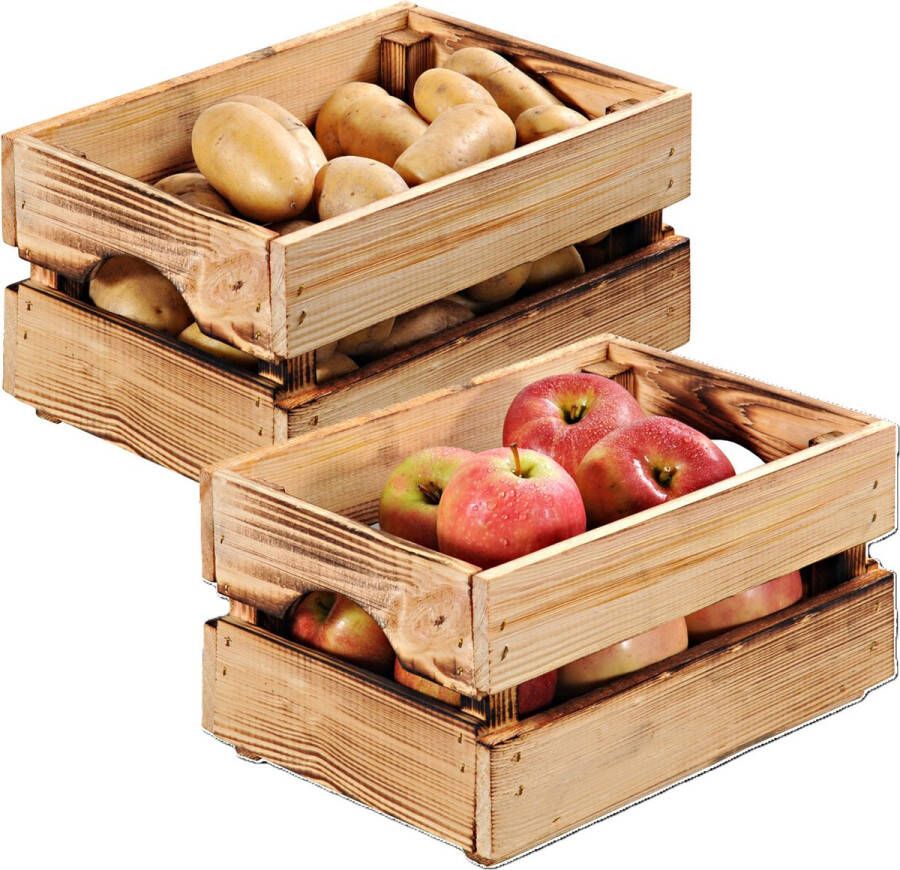 Kesper Fruitkisten opslagbox 2x old look lichtbruin hout L40 x B30 x H23 cm Decoratie huis en tuin Kisten kistjes