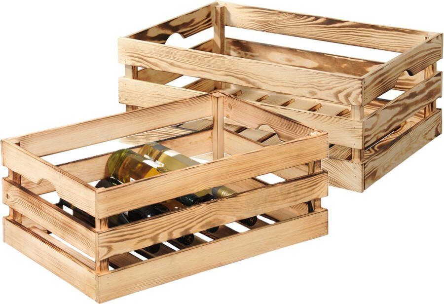 Kesper Fruitkisten opslagbox 2x old look lichtbruin hout L58 x B39 x H24 cm Decoratie huis en tuin Kisten kistjes