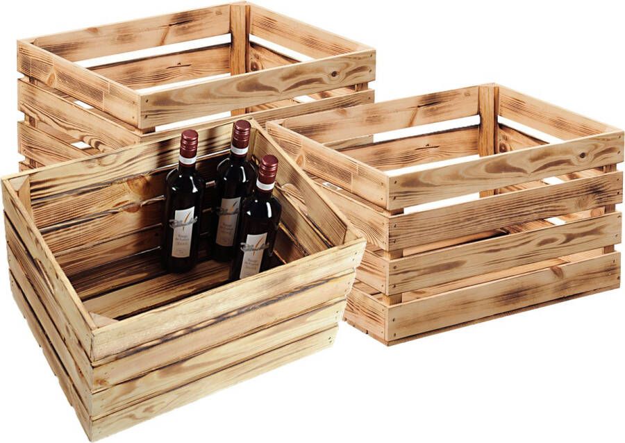 Kesper Fruitkisten opslagbox 3x old look lichtbruin hout L46 x B36 x H28 cm Decoratie huis en tuin Kisten kistjes