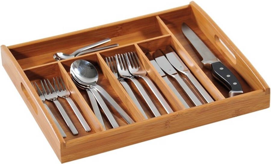 Kesper FSC Bamboe Bestekbak Dienblad met Handvatten Besteklade Dienblad 6 Vaks Bestek Opbergbak Organizer Afm. 38 x 32 x 5.3 cm Bamboe Hout