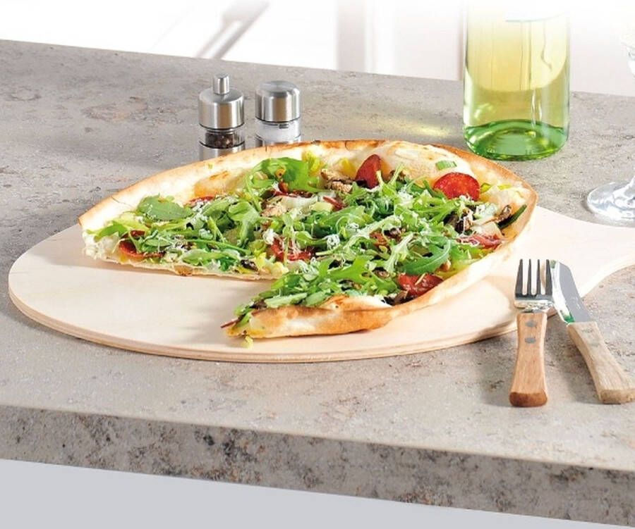 Merkloos Sans marque FSC Houten Pizzaschep voor Pizza's Ø30 Cm Pizzaplank met handvat Pizzaborden Oven Bbq Serveerplank voor pizza of brood