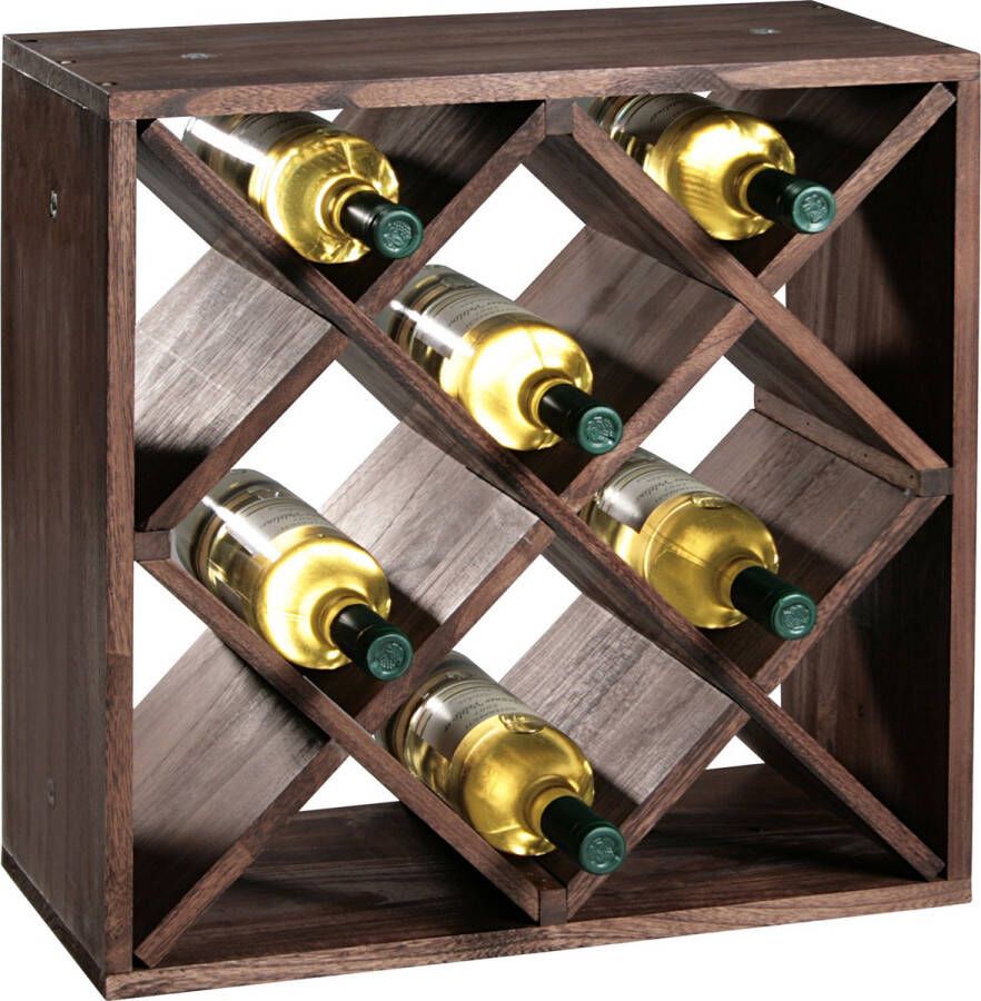 Merkloos Sans marque Houten wijnflessen rek wijnrek vierkant voor 16 flessen 25 x 50 x 50 cm Woonaccessoires decoratie Wijnflesrekken wijnflessenrekken wijnrekken Rek houder voor wijnflessen
