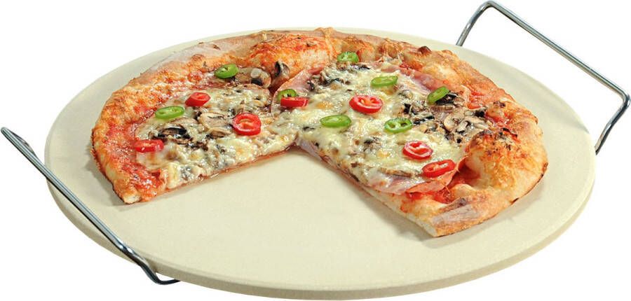 Kesper Keramieken pizzasteen rond 33 cm met handvaten Pizzastenen Pizzaplaat pizzaplaten Pizza maken Pizza uit de oven van de barbecue BBQ