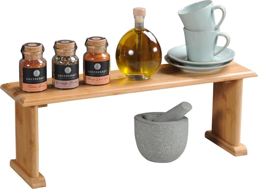 Kesper Keuken aanrecht etagiere 2 niveaus bamboe rekje organizer 58 x 15 x 20 cm lichtbruin kruidenrekje