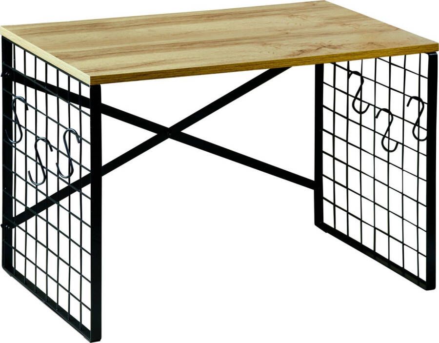 Kesper Keuken aanrecht etagere 1 niveau hout metaal opzet rekje organizer 52 x 32 x 36 cm over magnetron verhoger