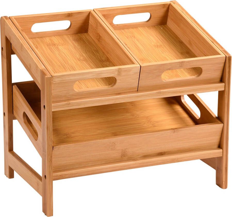 Kesper Keuken aanrecht etagiere 2 niveaus bamboe rekje organizer 39 x 26 x 35 cm fruitschaal kruidenrek uitneembare bakjes