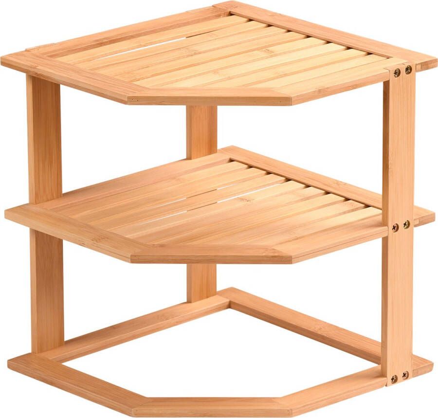 Kesper Keuken aanrecht hoek etagiere 2 niveaus bamboe rekje 25 x 25 x 28 cm lichtbruin Keukenhulphouders