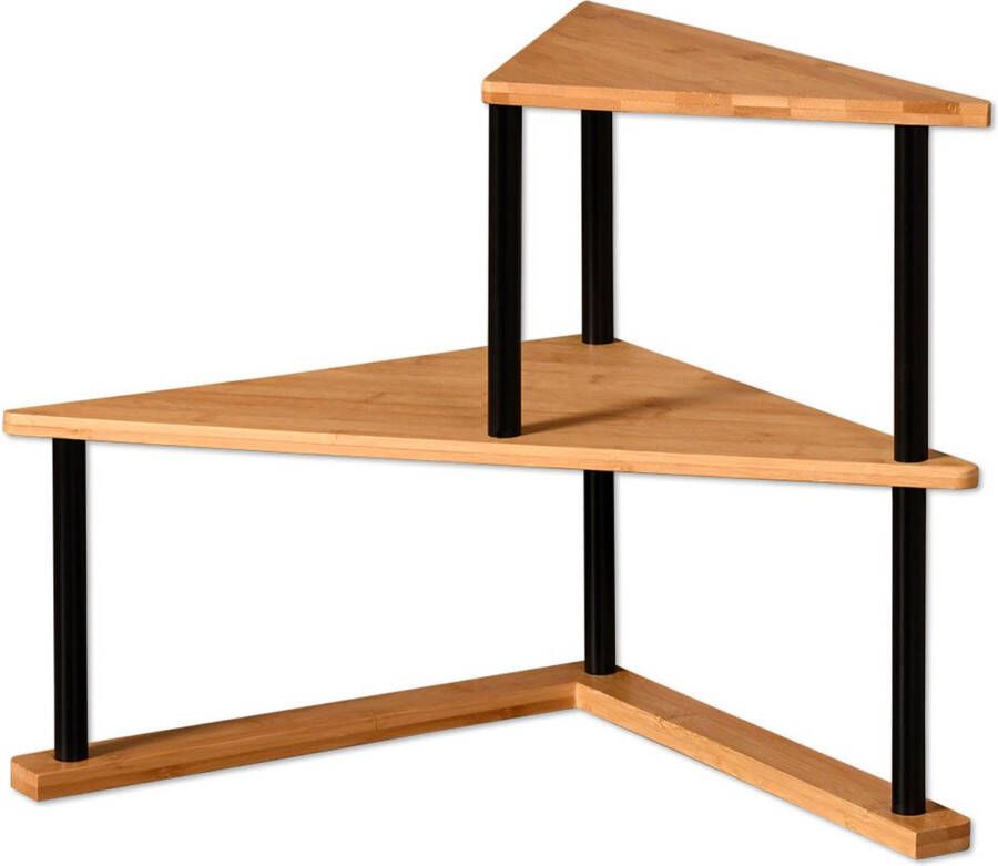Kesper Keuken aanrecht hoek etagiere 2 niveaus bamboe rekje 52 x 30 x 39 cm lichtbruin Keukenhulphouders